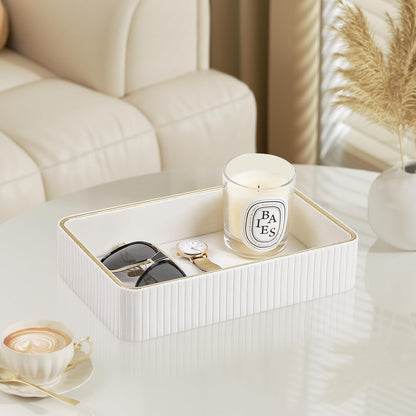 Desk Organizer Tray, PU Leather Nightstand Organizer, Ivory, Small