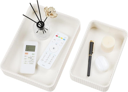 Desk Organizer Tray, PU Leather Nightstand Organizer, Ivory, Small