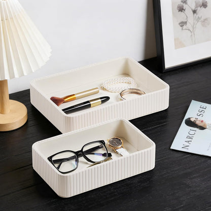 Desk Organizer Tray, PU Leather Nightstand Organizer, Ivory, Small