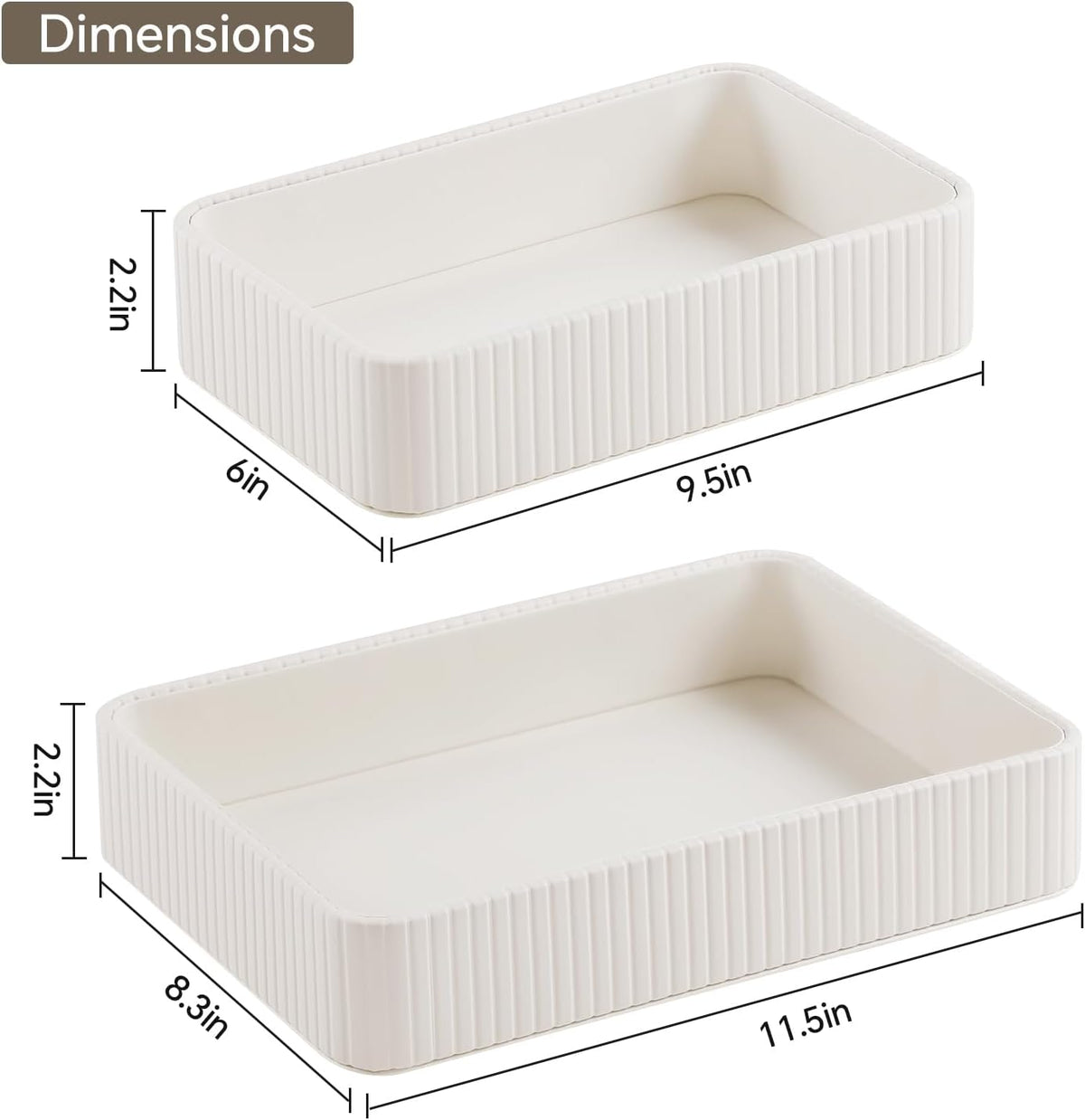 Desk Organizer Tray, PU Leather Nightstand Organizer, Ivory, Small