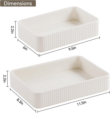 Desk Organizer Tray, PU Leather Nightstand Organizer, Ivory, Small