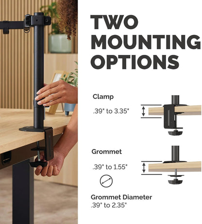 Fellowes Everyday Adjustable Dual Monitor Arm – Holds Two Screens up to 32" (inch) Weighing 19.84 lbs Each, Tilt, Swivel, Rotate, VESA 75/100, Clamp or Grommet Mount, Cable Management