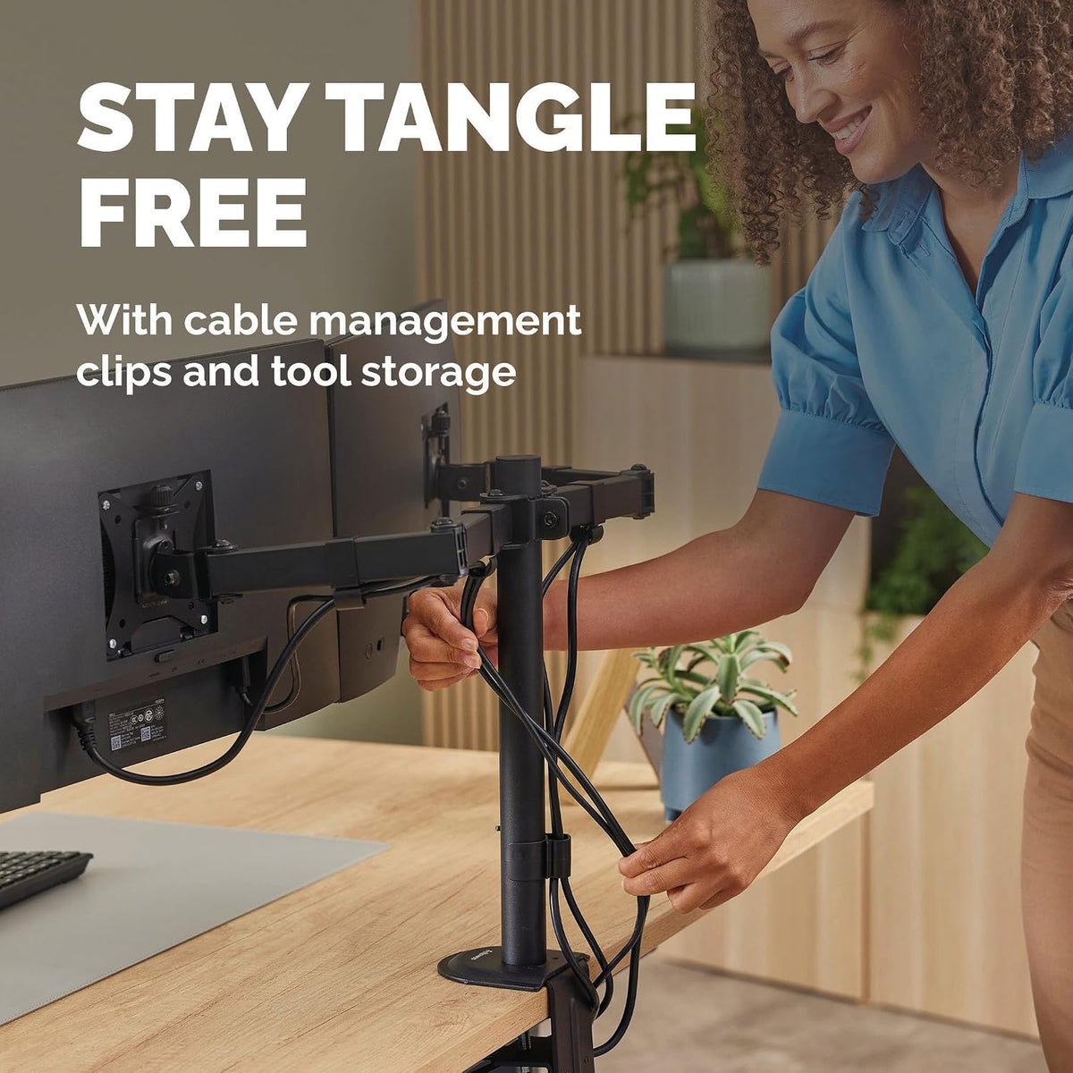 Fellowes Everyday Adjustable Dual Monitor Arm – Holds Two Screens up to 32" (inch) Weighing 19.84 lbs Each, Tilt, Swivel, Rotate, VESA 75/100, Clamp or Grommet Mount, Cable Management
