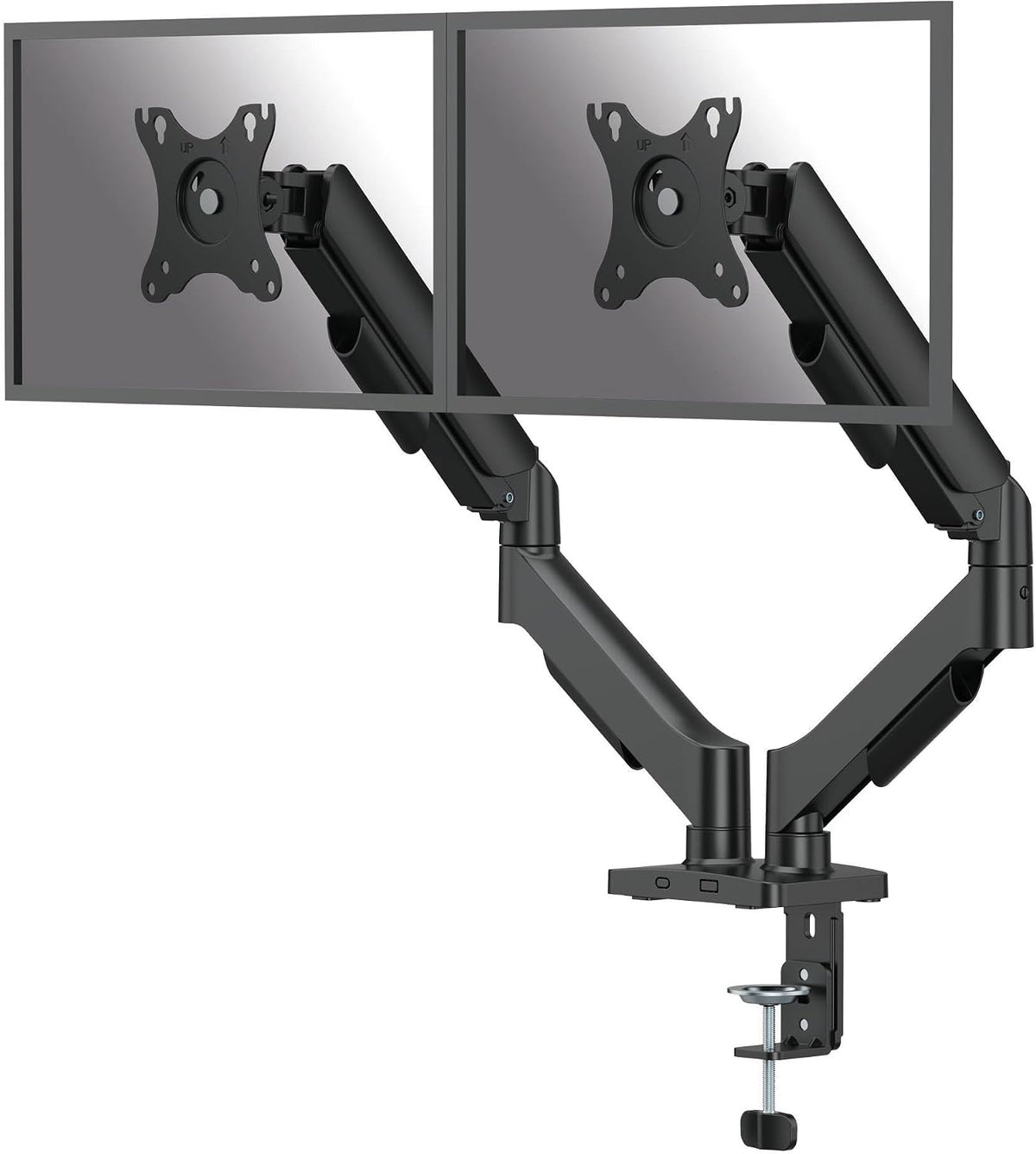 Fellowes Everyday Adjustable Dual Monitor Arm – Holds Two Screens up to 32" (inch) Weighing 19.84 lbs Each, Tilt, Swivel, Rotate, VESA 75/100, Clamp or Grommet Mount, Cable Management