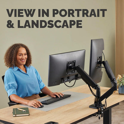 Fellowes Everyday Adjustable Dual Monitor Arm – Holds Two Screens up to 32" (inch) Weighing 19.84 lbs Each, Tilt, Swivel, Rotate, VESA 75/100, Clamp or Grommet Mount, Cable Management