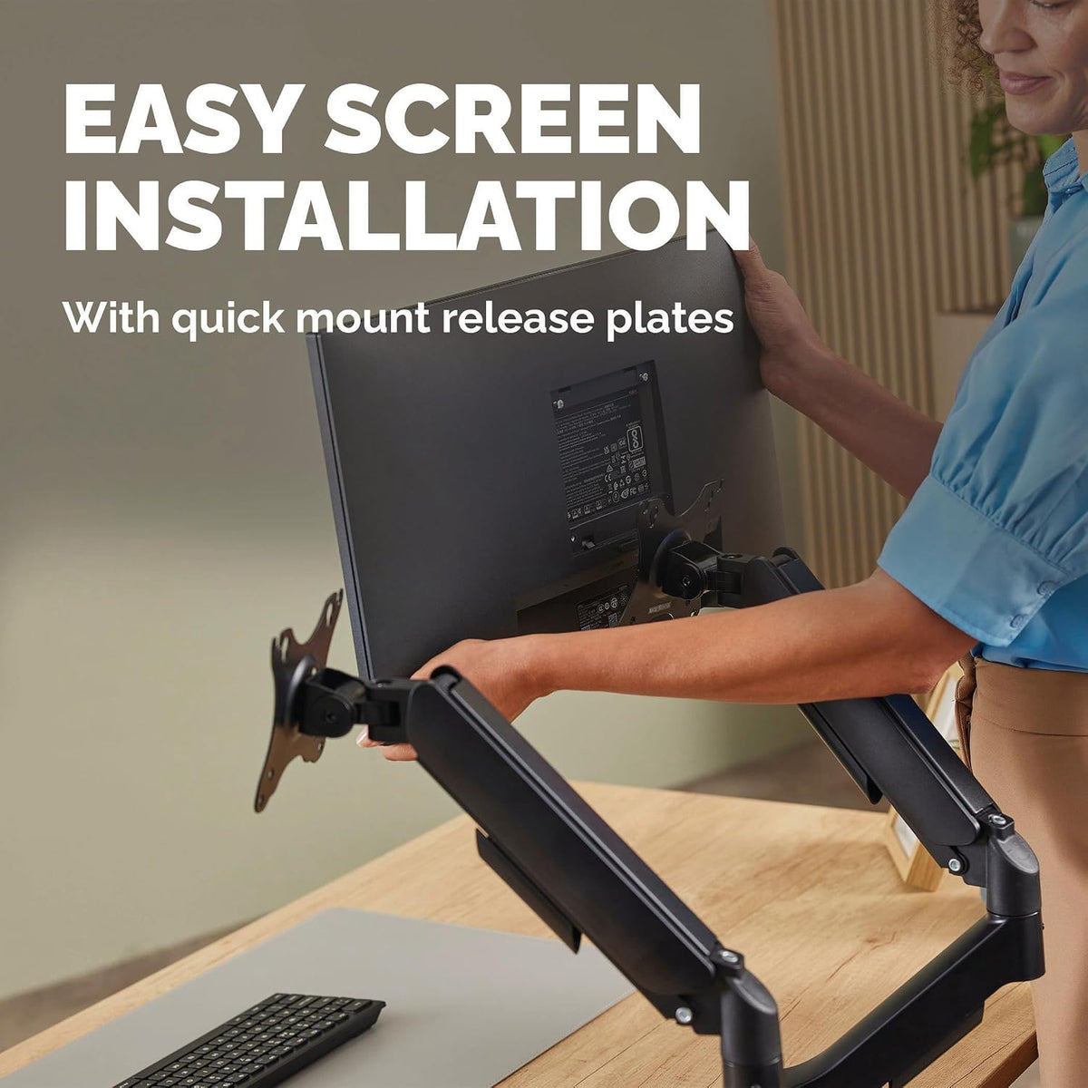 Fellowes Everyday Adjustable Dual Monitor Arm – Holds Two Screens up to 32" (inch) Weighing 19.84 lbs Each, Tilt, Swivel, Rotate, VESA 75/100, Clamp or Grommet Mount, Cable Management