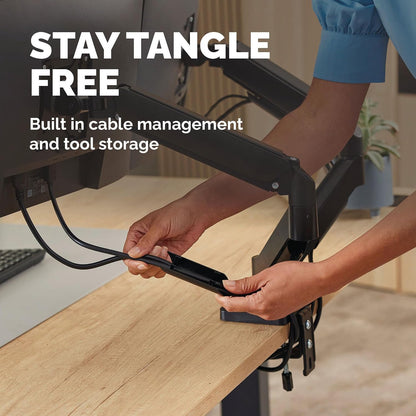Fellowes Everyday Adjustable Dual Monitor Arm – Holds Two Screens up to 32" (inch) Weighing 19.84 lbs Each, Tilt, Swivel, Rotate, VESA 75/100, Clamp or Grommet Mount, Cable Management