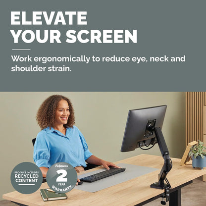 Fellowes Everyday Adjustable Dual Monitor Arm – Holds Two Screens up to 32" (inch) Weighing 19.84 lbs Each, Tilt, Swivel, Rotate, VESA 75/100, Clamp or Grommet Mount, Cable Management