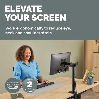 Fellowes Everyday Adjustable Dual Monitor Arm – Holds Two Screens up to 32" (inch) Weighing 19.84 lbs Each, Tilt, Swivel, Rotate, VESA 75/100, Clamp or Grommet Mount, Cable Management