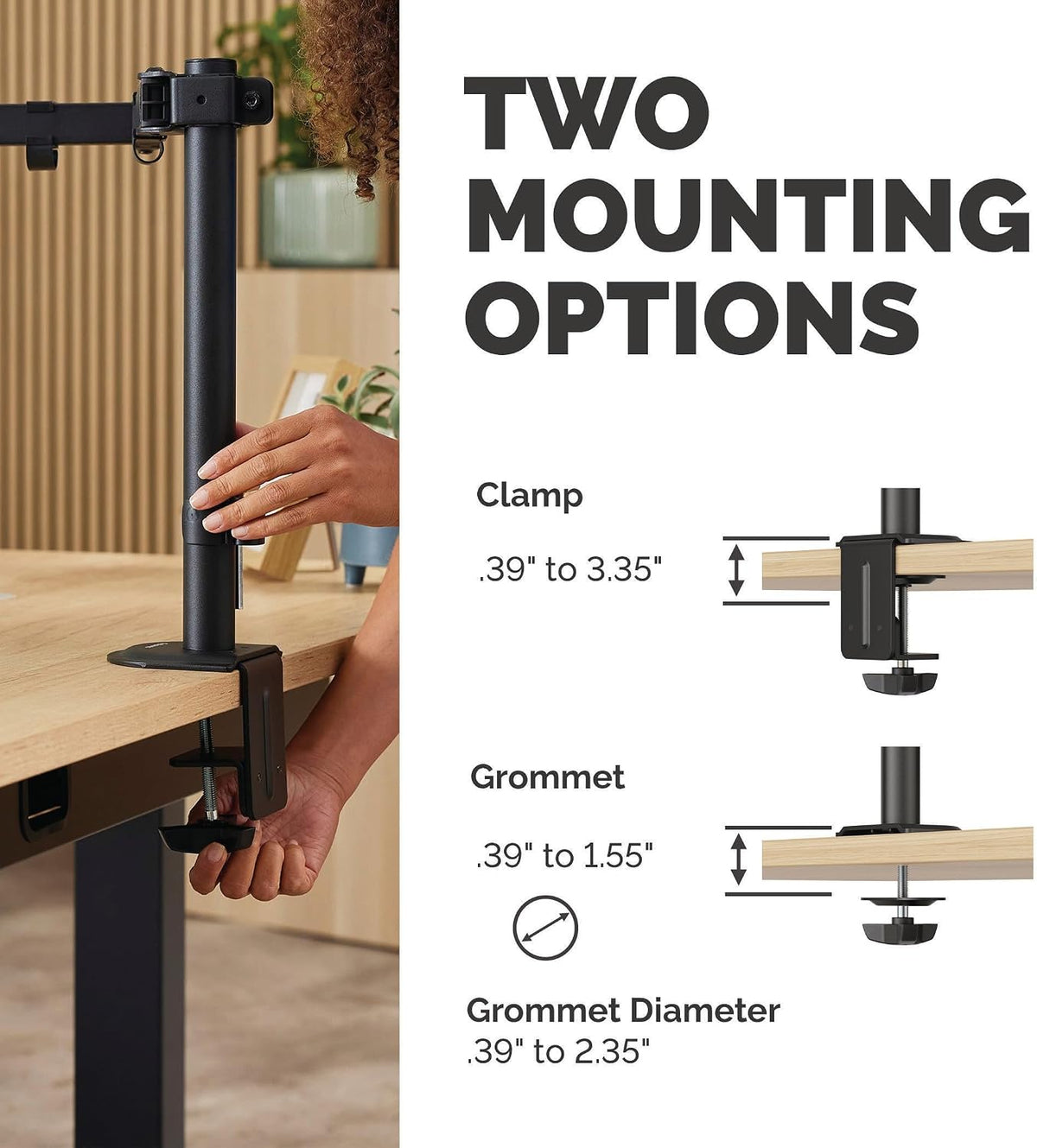 Fellowes Everyday Adjustable Dual Monitor Arm – Holds Two Screens up to 32" (inch) Weighing 19.84 lbs Each, Tilt, Swivel, Rotate, VESA 75/100, Clamp or Grommet Mount, Cable Management
