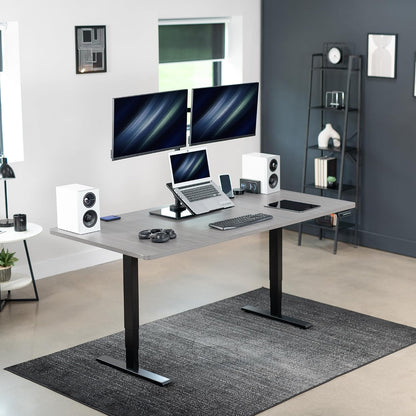 Freestanding Dual Computer Monitor and Laptop Combo Desk Stand with Glass Base, Fits up to 32 inch Monitors and 17 inch Laptops, Black, STAND-V003FGL