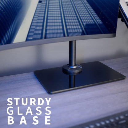 Freestanding Dual Computer Monitor and Laptop Combo Desk Stand with Glass Base, Fits up to 32 inch Monitors and 17 inch Laptops, Black, STAND-V003FGL