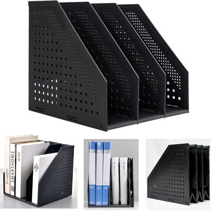 Collapsible Magazine File Holder with 4 Vertical Compartments, Binder Holder for Desk, Desktop Binder Organizer for Notebook, Documents, Book, School Office Supplies(Black)
