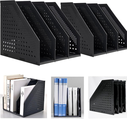 Collapsible Magazine File Holder with 4 Vertical Compartments, Binder Holder for Desk, Desktop Binder Organizer for Notebook, Documents, Book, School Office Supplies(Black)
