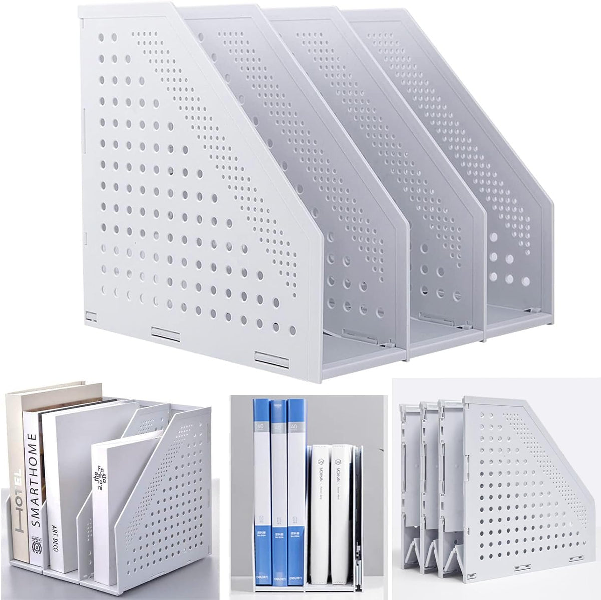 Collapsible Magazine File Holder with 4 Vertical Compartments, Binder Holder for Desk, Desktop Binder Organizer for Notebook, Documents, Book, School Office Supplies(Black)