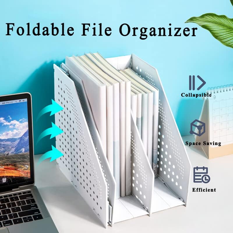 Collapsible Magazine File Holder with 4 Vertical Compartments, Binder Holder for Desk, Desktop Binder Organizer for Notebook, Documents, Book, School Office Supplies(Black)