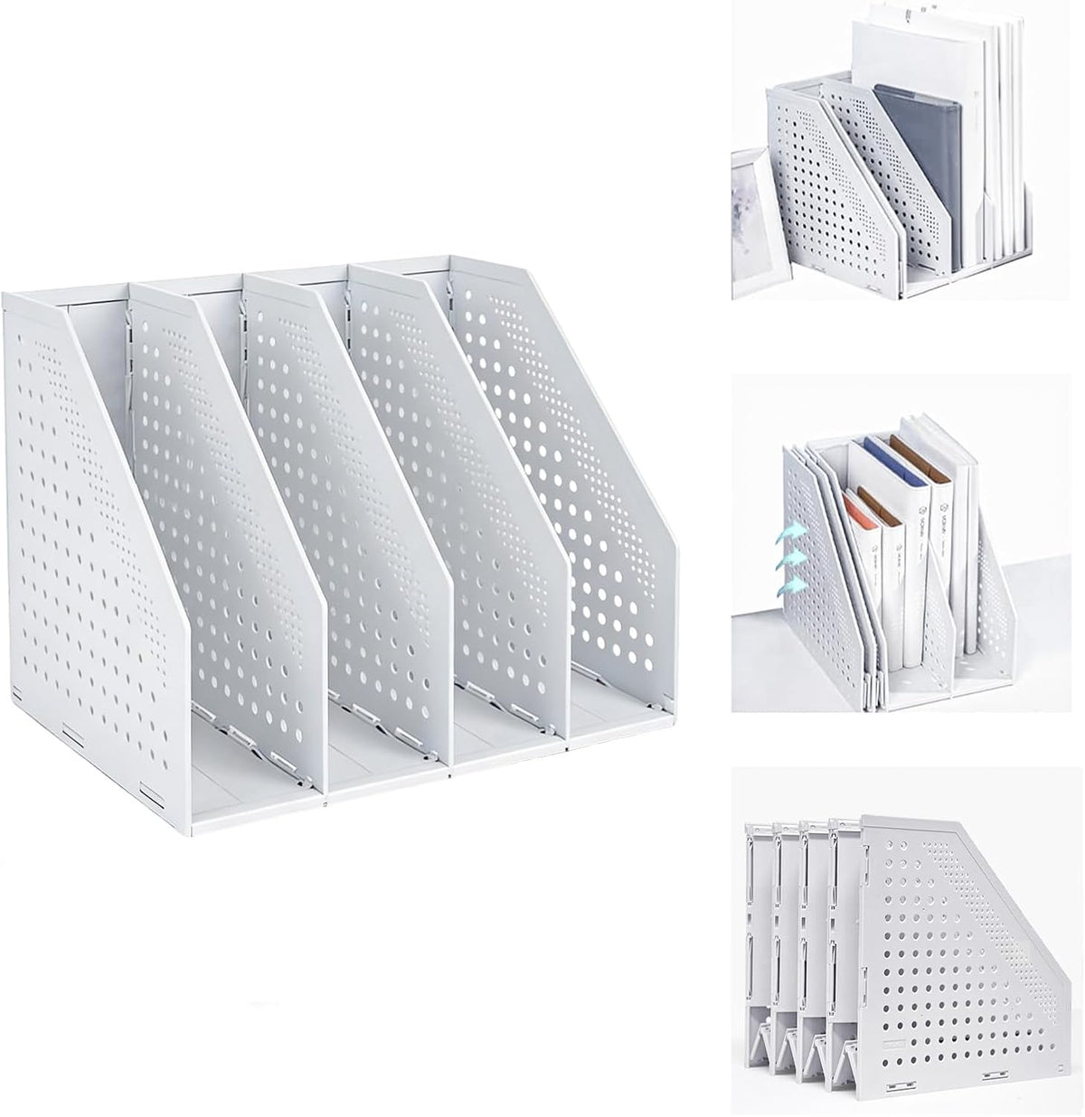 Collapsible Magazine File Holder with 4 Vertical Compartments, Binder Holder for Desk, Desktop Binder Organizer for Notebook, Documents, Book, School Office Supplies(Black)