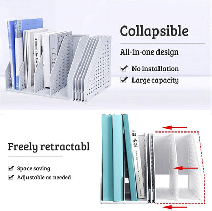 Collapsible Magazine File Holder with 4 Vertical Compartments, Binder Holder for Desk, Desktop Binder Organizer for Notebook, Documents, Book, School Office Supplies(Black)