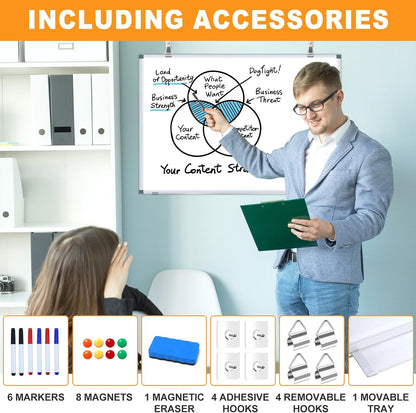 3' x 2' Magnetic Whiteboard Large Dry Erase White Board 36"x24" Aluminum Presentation Whiteboard with Long Pen Tray, 6 Markers, 2 Erasers &12 Magnets