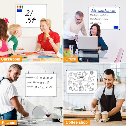 3' x 2' Magnetic Whiteboard Large Dry Erase White Board 36"x24" Aluminum Presentation Whiteboard with Long Pen Tray, 6 Markers, 2 Erasers &12 Magnets