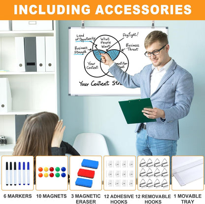 3' x 2' Magnetic Whiteboard Large Dry Erase White Board 36"x24" Aluminum Presentation Whiteboard with Long Pen Tray, 6 Markers, 2 Erasers &12 Magnets
