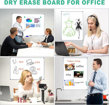 3' x 2' Magnetic Whiteboard Large Dry Erase White Board 36"x24" Aluminum Presentation Whiteboard with Long Pen Tray, 6 Markers, 2 Erasers &12 Magnets