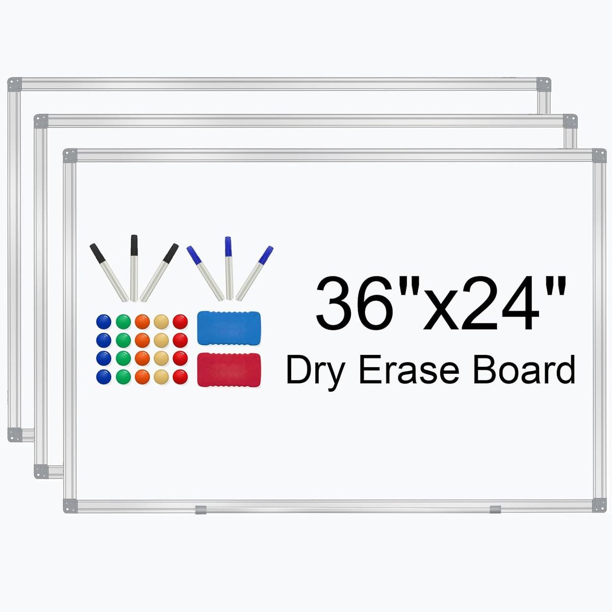 3' x 2' Magnetic Whiteboard Large Dry Erase White Board 36"x24" Aluminum Presentation Whiteboard with Long Pen Tray, 6 Markers, 2 Erasers &12 Magnets