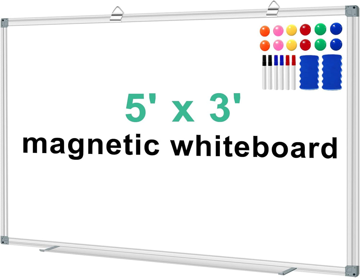 3' x 2' Magnetic Whiteboard Large Dry Erase White Board 36"x24" Aluminum Presentation Whiteboard with Long Pen Tray, 6 Markers, 2 Erasers &12 Magnets
