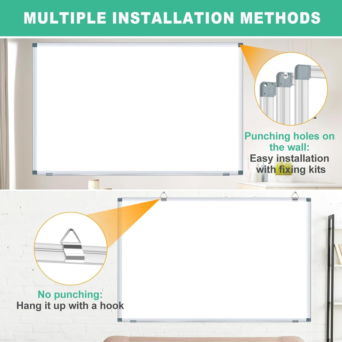 3' x 2' Magnetic Whiteboard Large Dry Erase White Board 36"x24" Aluminum Presentation Whiteboard with Long Pen Tray, 6 Markers, 2 Erasers &12 Magnets