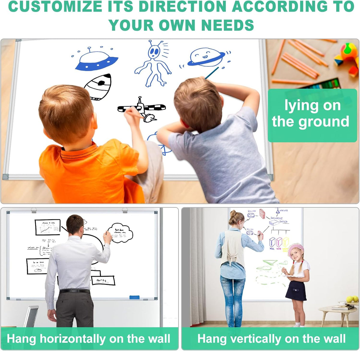 3' x 2' Magnetic Whiteboard Large Dry Erase White Board 36"x24" Aluminum Presentation Whiteboard with Long Pen Tray, 6 Markers, 2 Erasers &12 Magnets