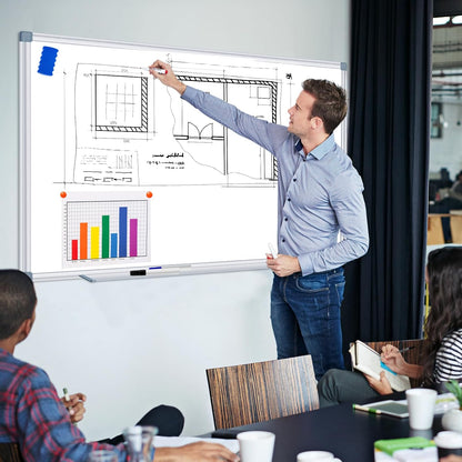 3' x 2' Magnetic Whiteboard Large Dry Erase White Board 36"x24" Aluminum Presentation Whiteboard with Long Pen Tray, 6 Markers, 2 Erasers &12 Magnets