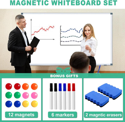 3' x 2' Magnetic Whiteboard Large Dry Erase White Board 36"x24" Aluminum Presentation Whiteboard with Long Pen Tray, 6 Markers, 2 Erasers &12 Magnets
