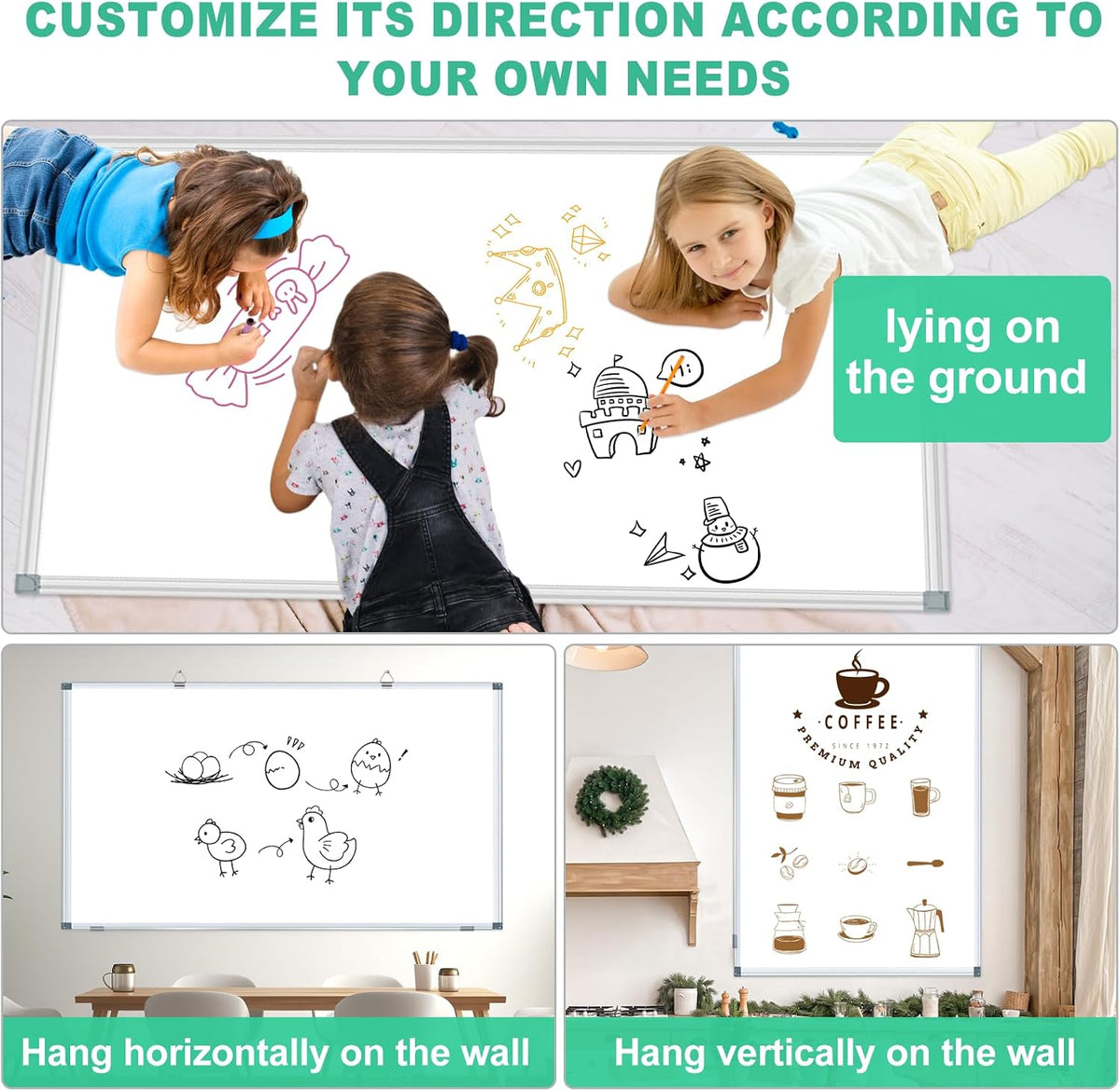 3' x 2' Magnetic Whiteboard Large Dry Erase White Board 36"x24" Aluminum Presentation Whiteboard with Long Pen Tray, 6 Markers, 2 Erasers &12 Magnets