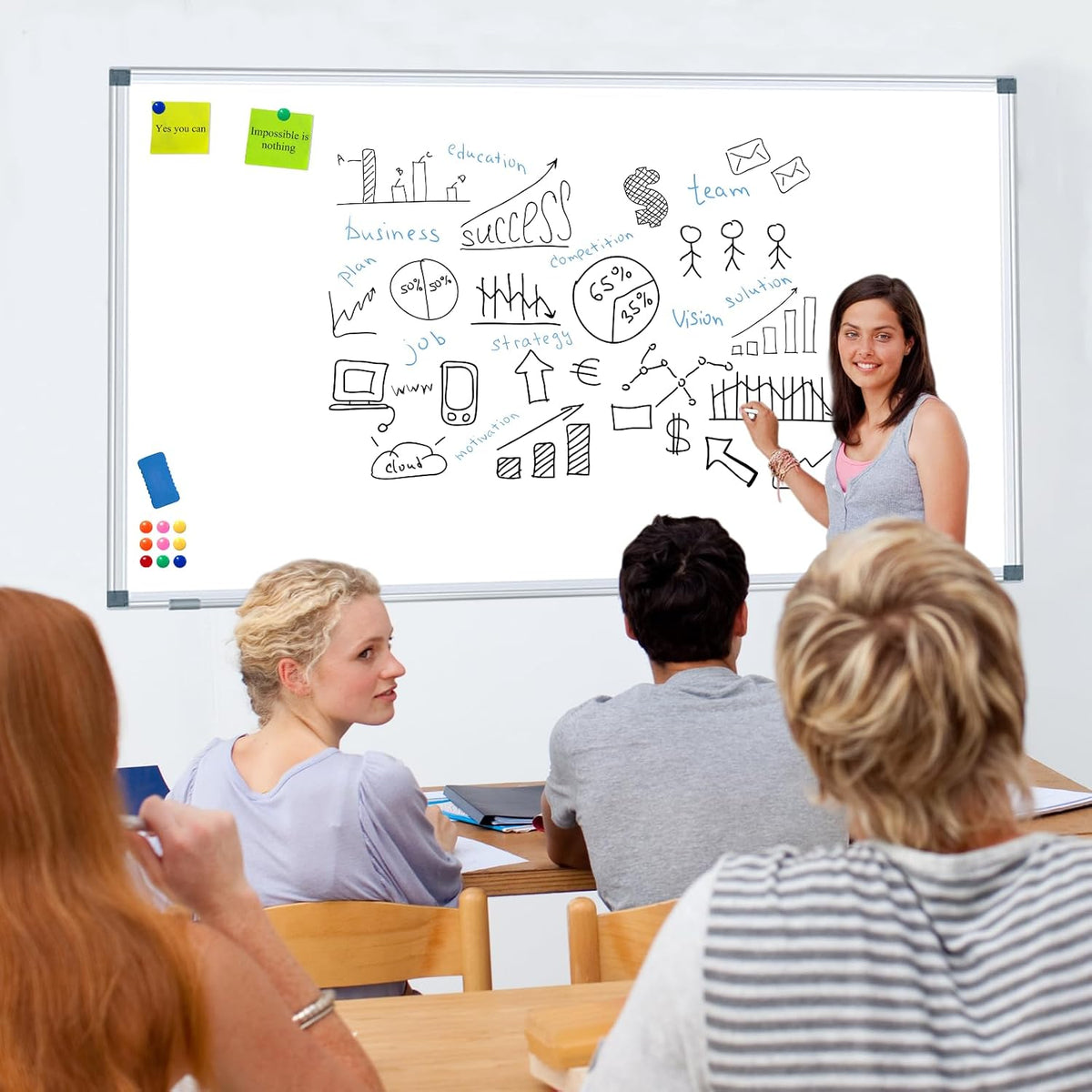 3' x 2' Magnetic Whiteboard Large Dry Erase White Board 36"x24" Aluminum Presentation Whiteboard with Long Pen Tray, 6 Markers, 2 Erasers &12 Magnets