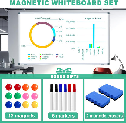 3' x 2' Magnetic Whiteboard Large Dry Erase White Board 36"x24" Aluminum Presentation Whiteboard with Long Pen Tray, 6 Markers, 2 Erasers &12 Magnets