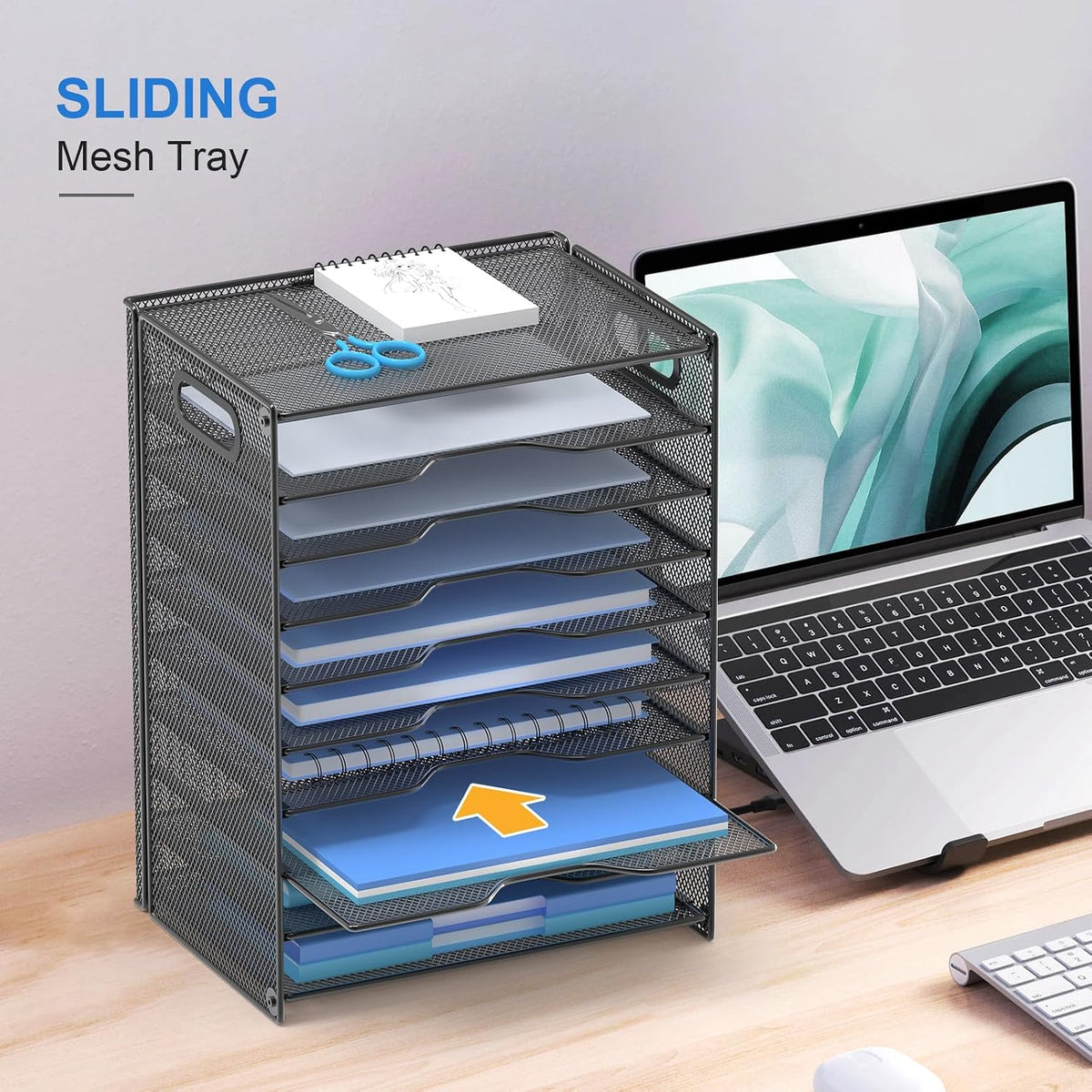10 Tier Paper Organizer - Letter Tray Mesh Desk File Organizer with Handles for Office School Desktop, Black