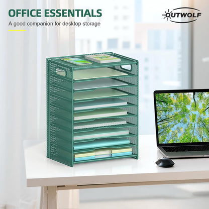 10 Tier Paper Organizer - Letter Tray Mesh Desk File Organizer with Handles for Office School Desktop, Black