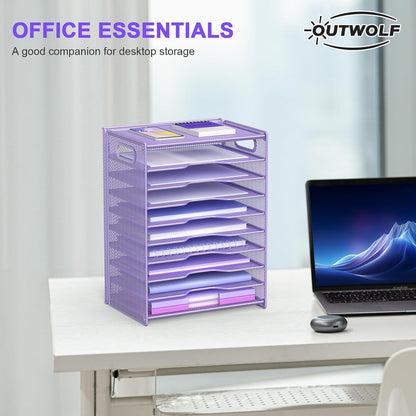 10 Tier Paper Organizer - Letter Tray Mesh Desk File Organizer with Handles for Office School Desktop, Black