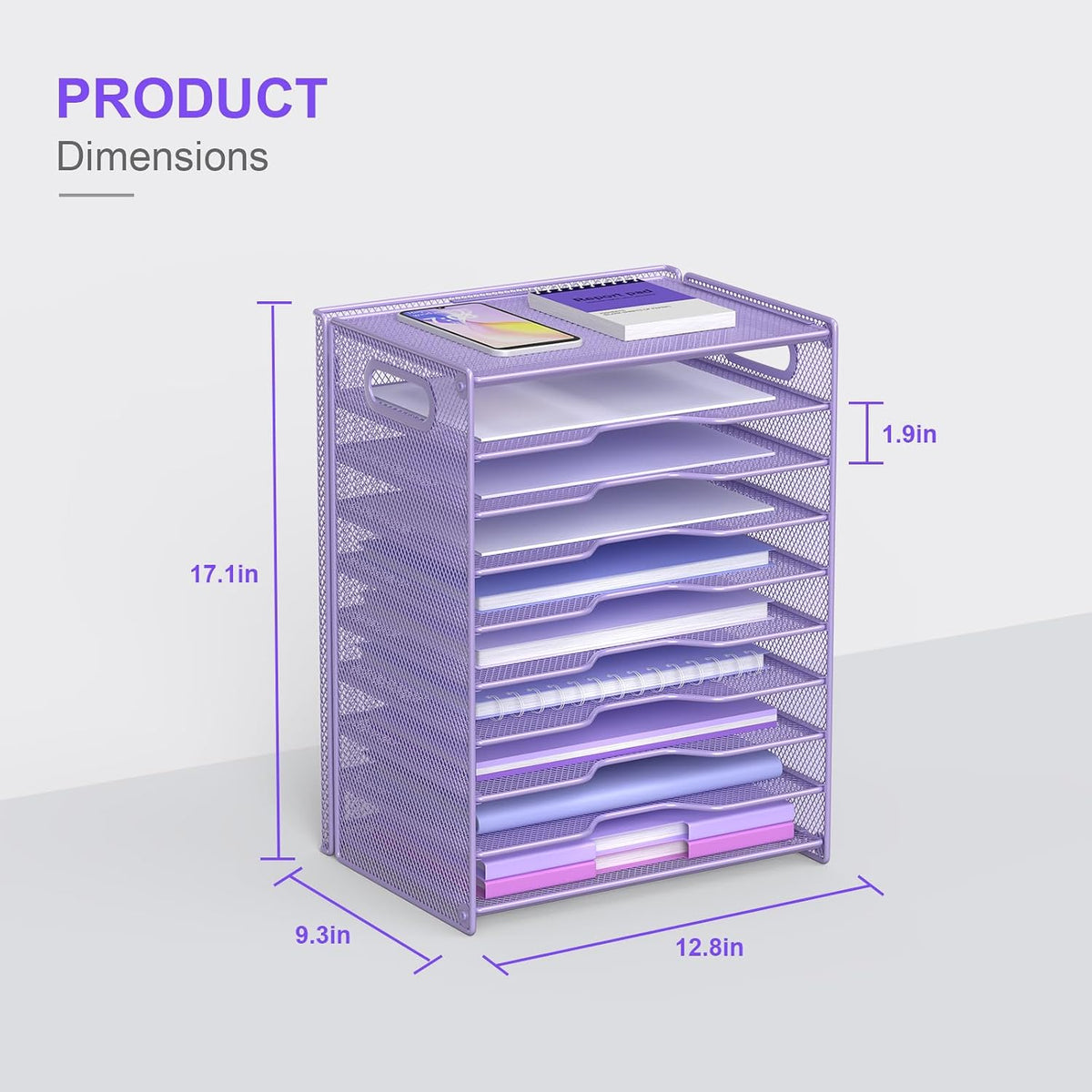 10 Tier Paper Organizer - Letter Tray Mesh Desk File Organizer with Handles for Office School Desktop, Black