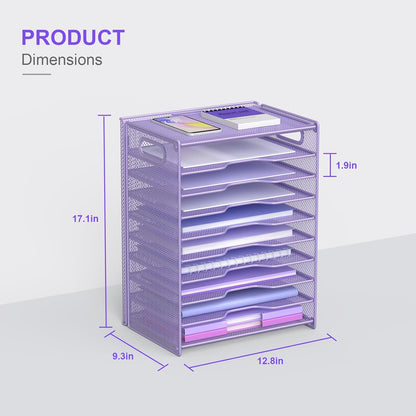 10 Tier Paper Organizer - Letter Tray Mesh Desk File Organizer with Handles for Office School Desktop, Black