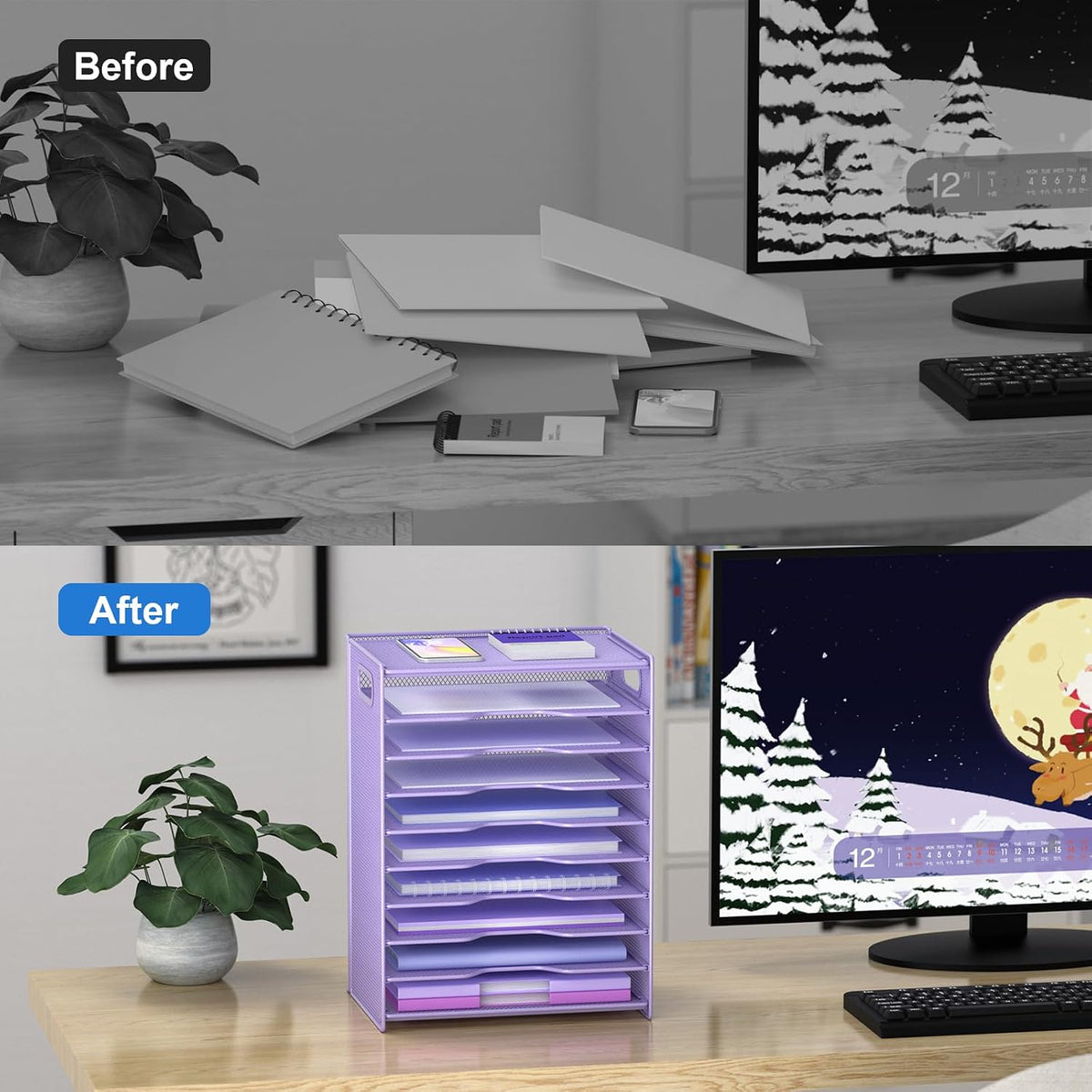 10 Tier Paper Organizer - Letter Tray Mesh Desk File Organizer with Handles for Office School Desktop, Black
