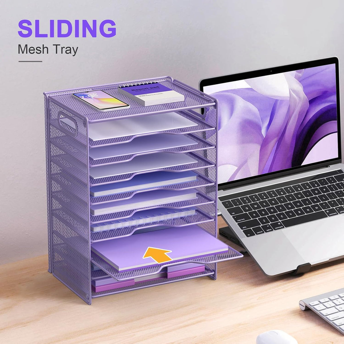 10 Tier Paper Organizer - Letter Tray Mesh Desk File Organizer with Handles for Office School Desktop, Black