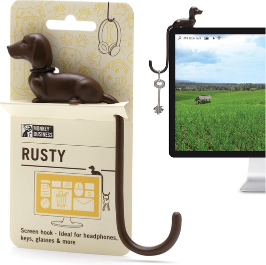 Monkey Business Rusty The Dog Tail Hook for Computer Screen, Desk Headphone Hanger Organizer Decorative Hooks, Adhesive Hook for Hanging Keys Cables Hats and Computer Accessories