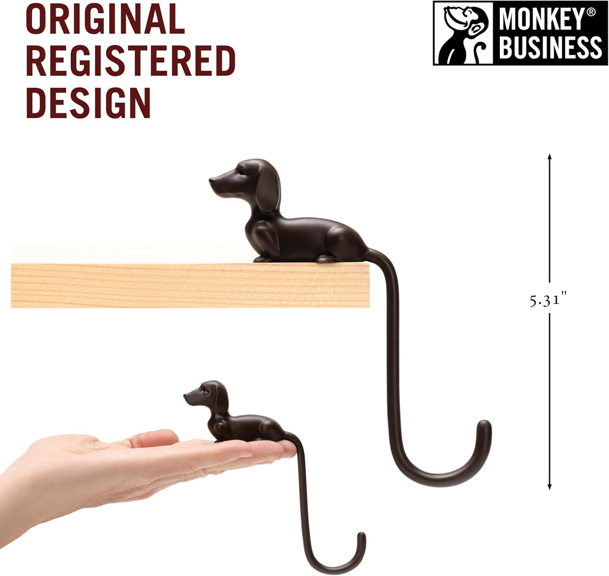 Monkey Business Rusty The Dog Tail Hook for Computer Screen, Desk Headphone Hanger Organizer Decorative Hooks, Adhesive Hook for Hanging Keys Cables Hats and Computer Accessories