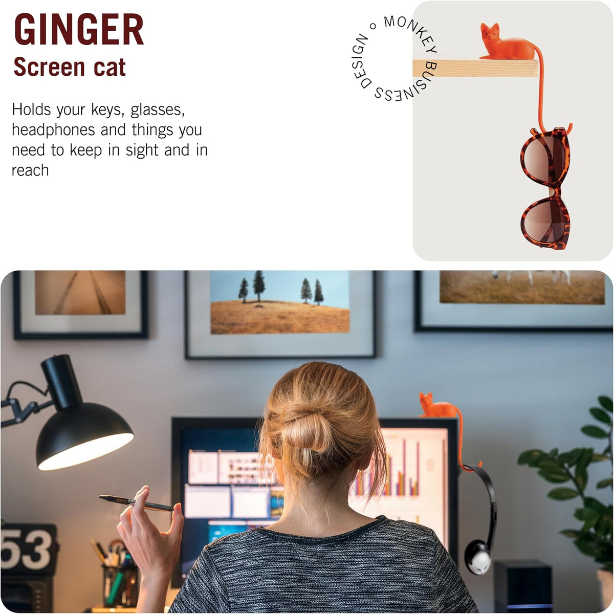 Monkey Business Rusty The Dog Tail Hook for Computer Screen, Desk Headphone Hanger Organizer Decorative Hooks, Adhesive Hook for Hanging Keys Cables Hats and Computer Accessories