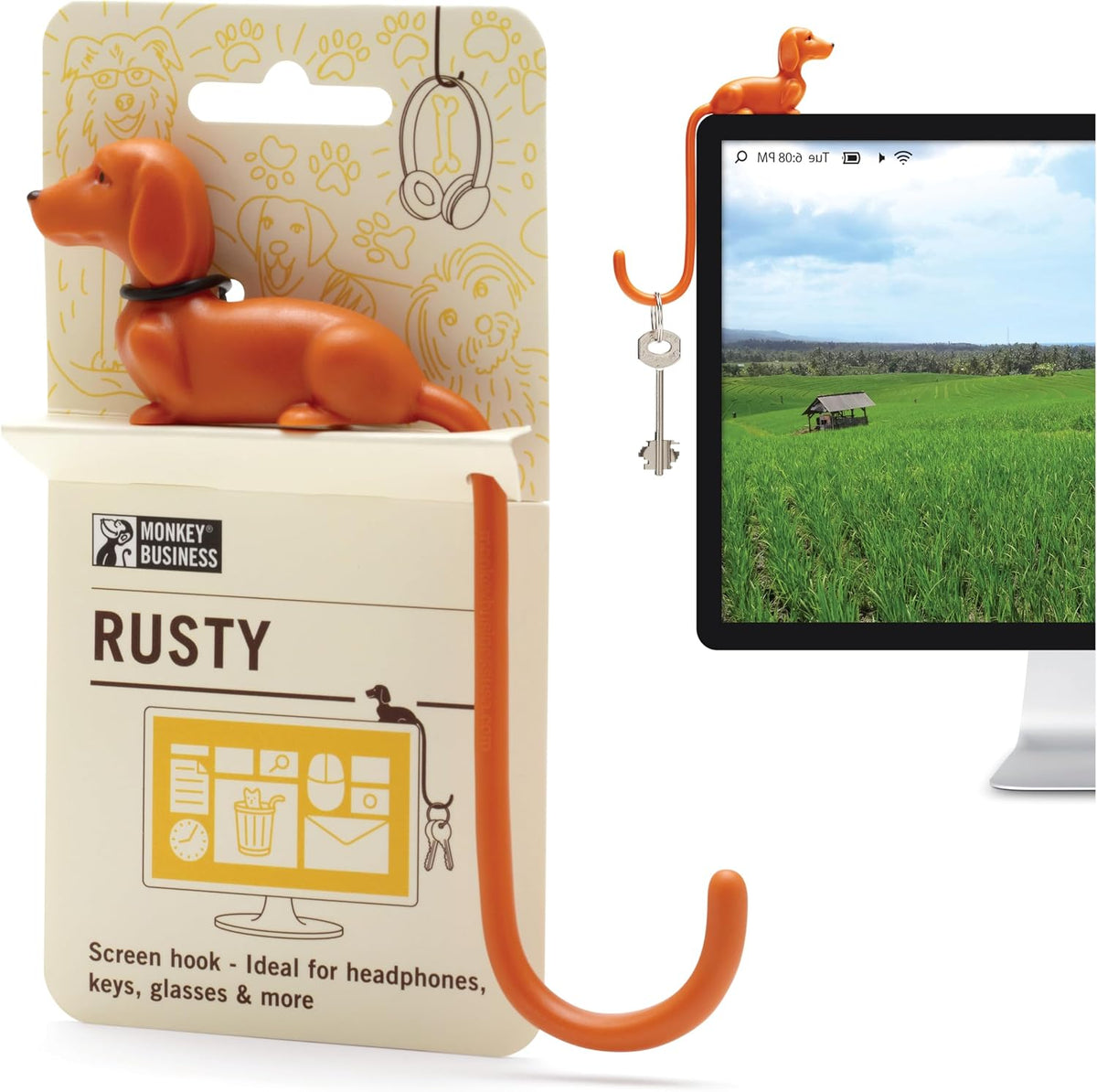 Monkey Business Rusty The Dog Tail Hook for Computer Screen, Desk Headphone Hanger Organizer Decorative Hooks, Adhesive Hook for Hanging Keys Cables Hats and Computer Accessories
