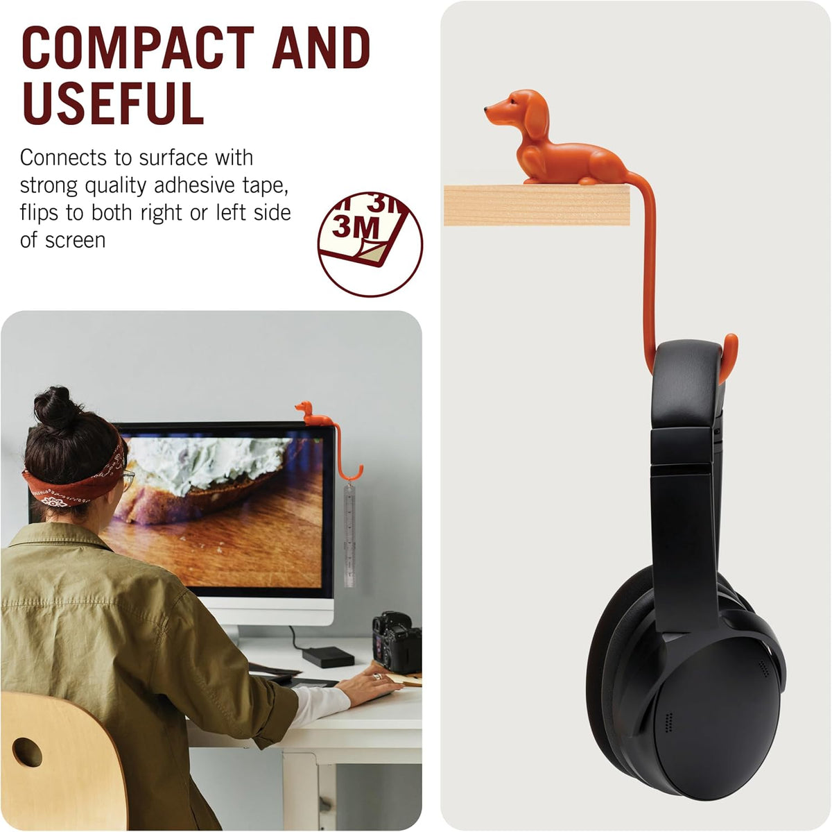 Monkey Business Rusty The Dog Tail Hook for Computer Screen, Desk Headphone Hanger Organizer Decorative Hooks, Adhesive Hook for Hanging Keys Cables Hats and Computer Accessories