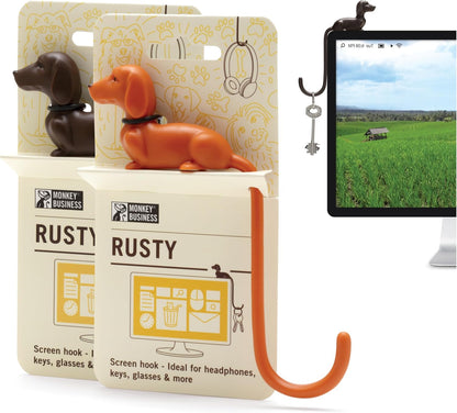 Monkey Business Rusty The Dog Tail Hook for Computer Screen, Desk Headphone Hanger Organizer Decorative Hooks, Adhesive Hook for Hanging Keys Cables Hats and Computer Accessories