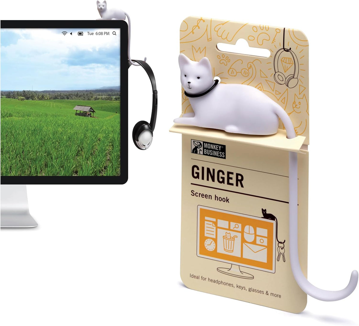 Monkey Business Rusty The Dog Tail Hook for Computer Screen, Desk Headphone Hanger Organizer Decorative Hooks, Adhesive Hook for Hanging Keys Cables Hats and Computer Accessories