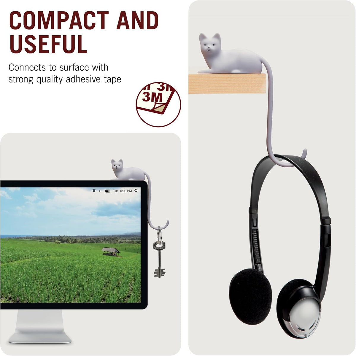 Monkey Business Rusty The Dog Tail Hook for Computer Screen, Desk Headphone Hanger Organizer Decorative Hooks, Adhesive Hook for Hanging Keys Cables Hats and Computer Accessories